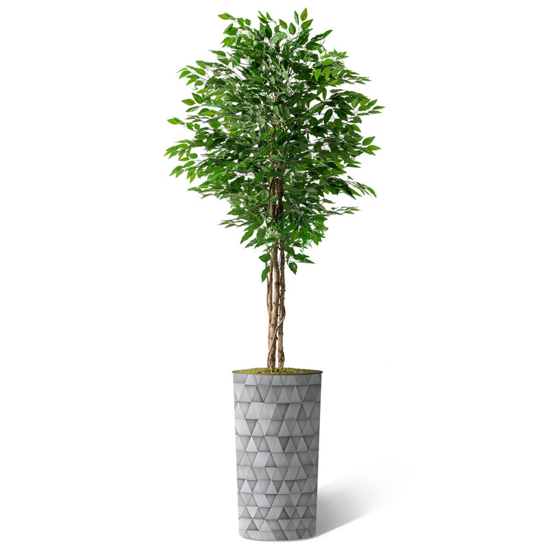 Artificial Tree in Geometric Pattern Planter, Fake Eucalyptus Silk Tree, offers Artificial Plant for Indoor and Outdoor Home Decoration